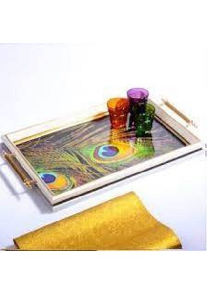 204 Cam Akrilik Dikdörtgen Tepsi Beyaz 50CM*31CM