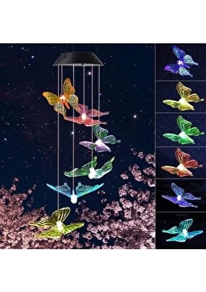 Kelebek Motifli Solar LED Aydınlatma 63 cm Bahçe ve Balkon Süslemesi Uzun Ömürlü 600mAh