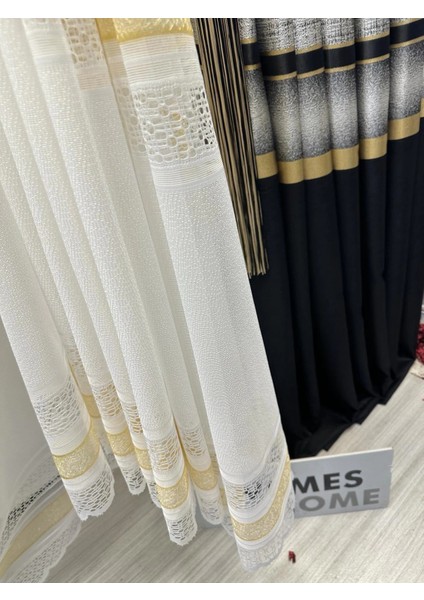 Nivemeshome Lotus Gold Işlemeli 1/2,5 Sık Pileli Tül Perde Apm fırsatları