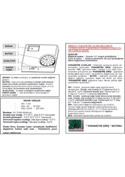 ERT-176 Rf Kablosuz Termostat - Bağlantı Kabloları Dahil Set fırsatları