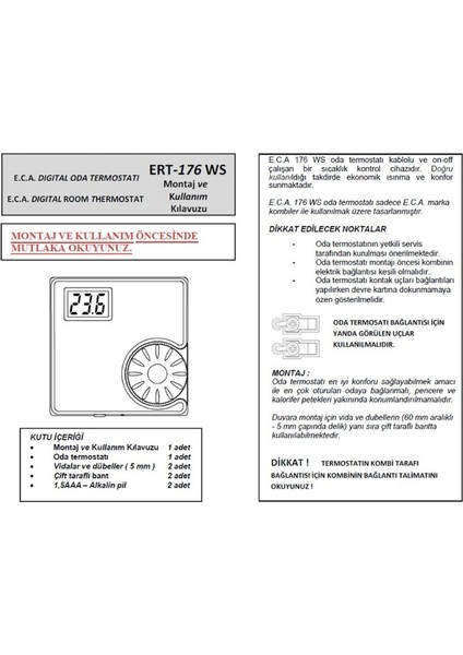 ERT-176 Rf Kablosuz Termostat - Bağlantı Kabloları Dahil Set indirimleri