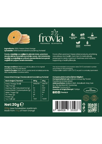 Dondurularak Kurutulmuş Portakal 20G – Katkısız Doğal Atıştırmalık