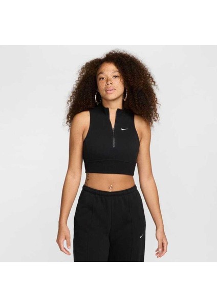 Siyah Crop Fermuarlı Sportswear Kadın Spor Atlet Tişört FV7491-010