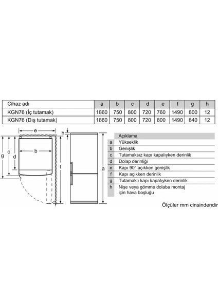 KG76NCIE0N 526 Lt No-Frost Kombi Tipi Buzdolabı