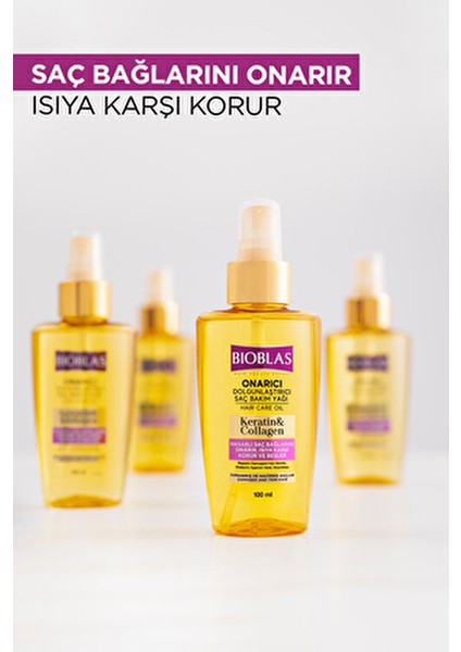 Onarıcı Dolgunlaştırıcı Saç Bakım Yağı 100 ml Yıpranmış Saçlar için Keratin ve Kolajen İçerir fiyatları