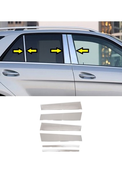 Mercedes W166 Uyumlu Krom Kapı Direği 6 Parça Paslanmaz Çelik