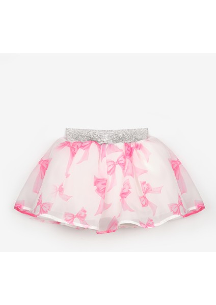 Fuşya Fiyonk Baskılı Organze Kız Çocuk Etek - Harper