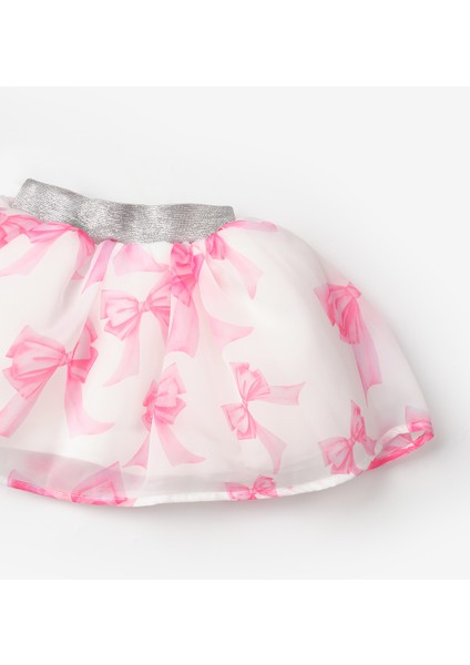 Fuşya Fiyonk Baskılı Organze Kız Çocuk Etek - Harper modelleri