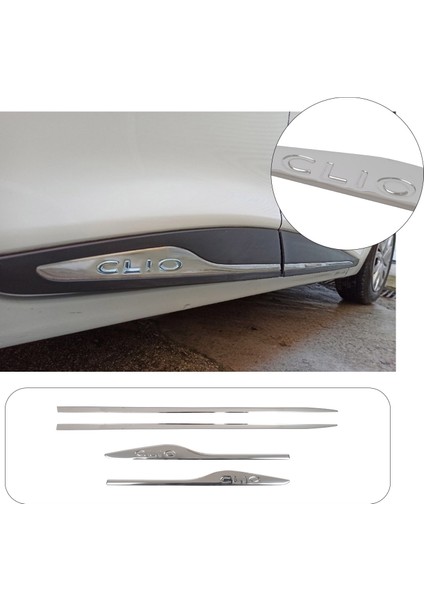 Renault Clio 4 Uyumlu Krom Yan Kapı Çıtası 4 Parça Paslanmaz Çelik (Yazılı)