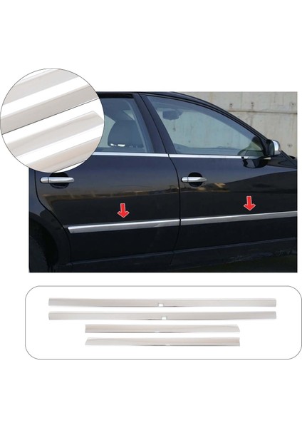 Volkswagen Passat 3b Uyumlu 1997-2005 Krom Yan Kapı Çıtası 4 Parça Paslanmaz Çelik