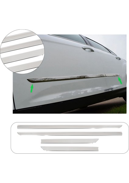 Ford Fiesta Mk7 Uyumlu 2017 ve Üzeri Krom Yan Kapı Çıtası 4 Parça Paslanmaz Çelik