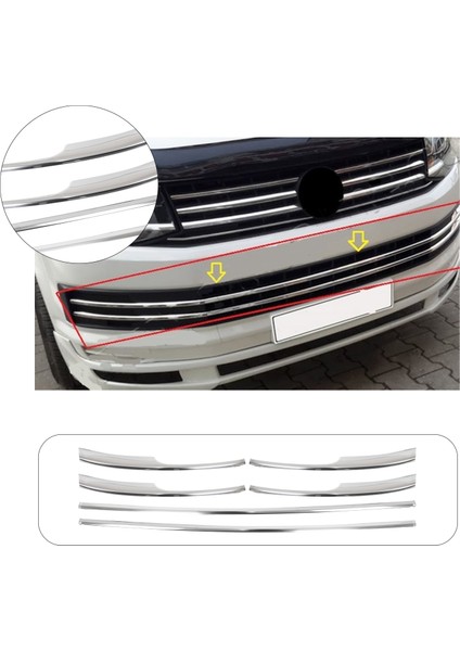 Volkswagen Transporter T6 Uyumlu Krom Ön Tampon Çıtası 6 Parça Paslanmaz Çelik