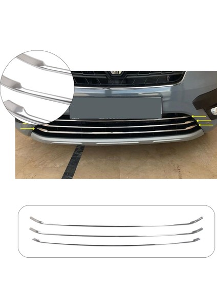 Renault Express Uyumlu 2021 ve Üzeri Krom Ön Tampon Çıtası 3 Parça Paslanmaz Çelik