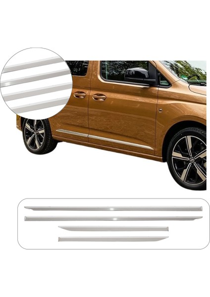 Volkswagen Caddy Uyumlu 2021 ve Üzeri Krom Yan Kapı Çıtası 4 Parça Paslanmaz Çelik