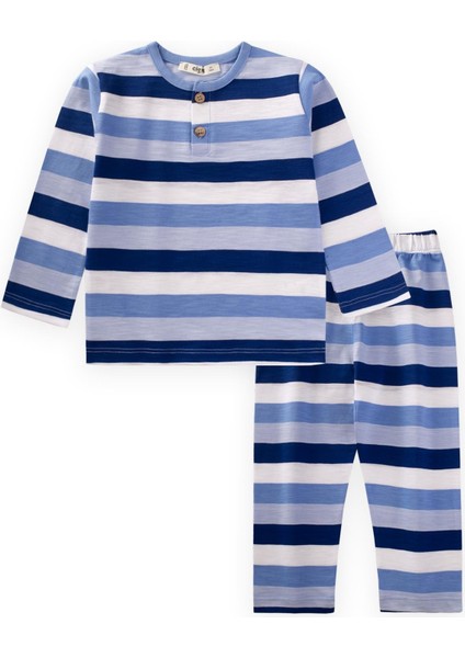 Desenli Pijama Takım 2-9 Yaş Mavi Çizgili