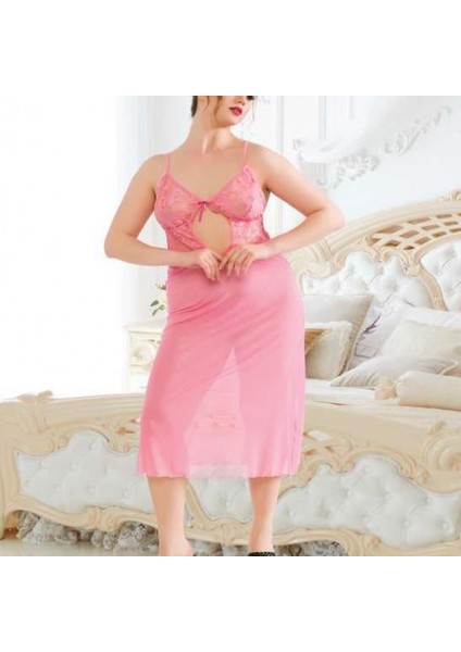 Mdb Mdbshop Büyük Beden Pembe Dantelli Tül Fantezi Uzun Gecelik fiyatları