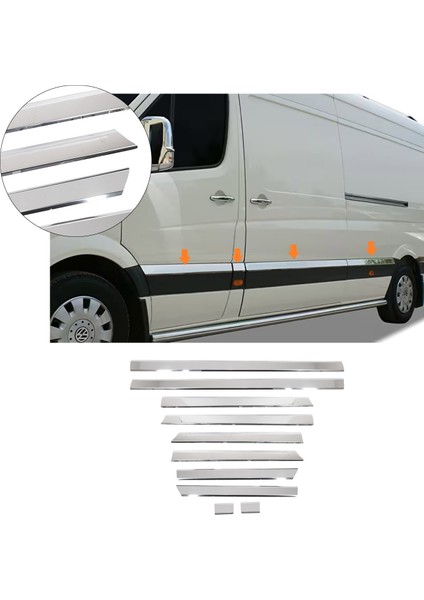 Mercedes Sprinter Uyumlu 2006-2017 Krom Yan Kapı Çıtası Uzun Şasi 10 Parça Paslanmaz Çelik