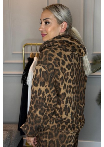 Leopar Desenli Kapüşonlu Kadın Alt Üst Takım fiyatları