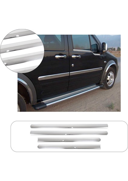 Ford Connect Uzun Şasi Uyumlu Krom Yan Kapı Çıtası 4 Parça Paslanmaz Çelik