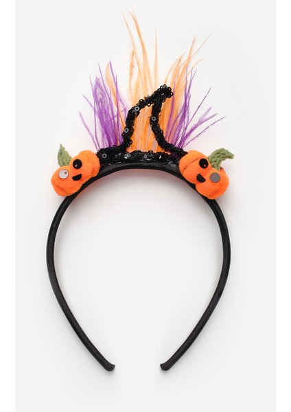 Siyah Bal Kabağı Figürlü Kız Çocuk Halloween Taç