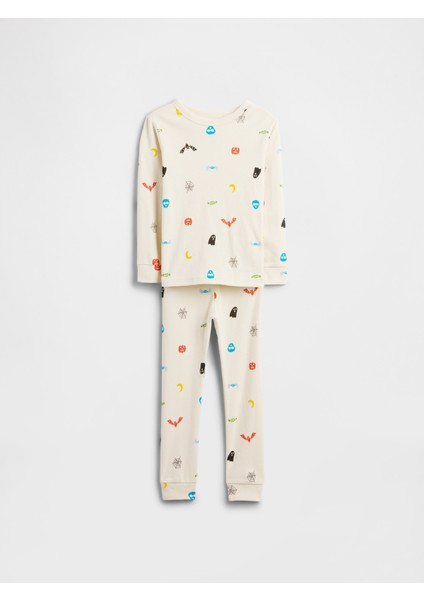 Bebek Krem Halloween Grafik Baskılı Pijama Takımı