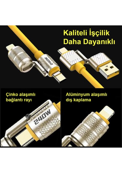 240W 4 In 1 USB C - Lightning Pd Quickcharge 2 mt Telefon Tablet Notebook Silikon Metal Hızlı Şarj Kablosu CDG-CNV89 fırsatları
