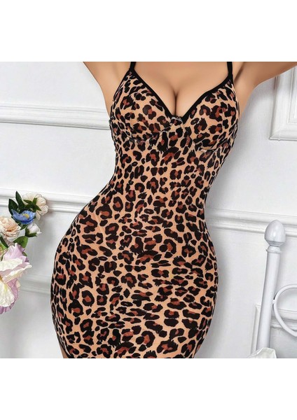 Mdb Mdbshop Leopar Desenli Sırt Dekolteli Fantezi Gecelik fırsatları