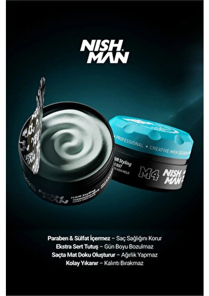M4 Mat Wax 100 ml Kolay Temizlik için Suda Çözünen Formül Kısa Saçlar için indirimleri