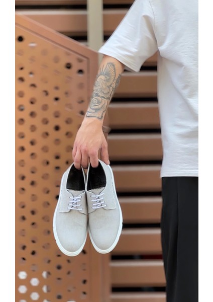 BA0003 Bağcıklı Klasik Spor Gri Renk Keten Yüksek Taban Casual Erkek Ayakkabı