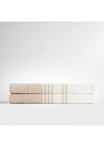 Erva 2'li Banyo Havlusu Seti Organik Pamuk Keten Melanj Bej 70 x 140 cm