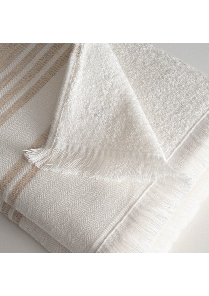 Erva 2'li Banyo Havlusu Seti Organik Pamuk Keten Melanj Bej 70 x 140 cm