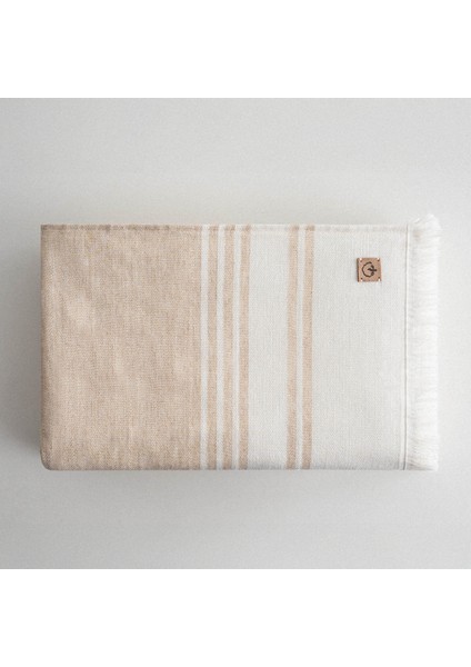 Erva 2'li Banyo Havlusu Seti Organik Pamuk Keten Melanj Bej 70 x 140 cm