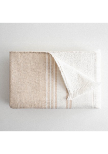 Erva 2'li Banyo Havlusu Seti Organik Pamuk Keten Melanj Bej 70 x 140 cm