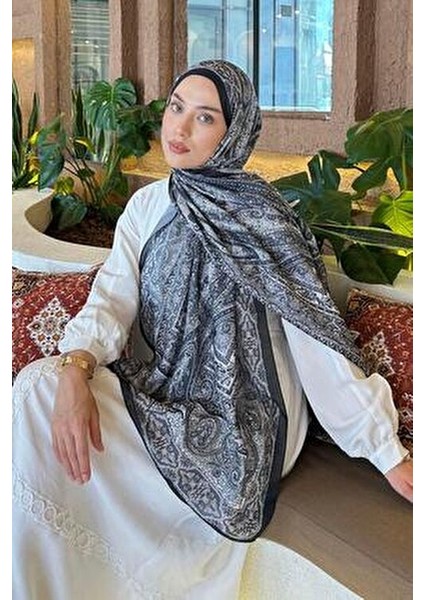 Retro Desen Pamuk Şal 70 x 180 cm Siyah Vizon Renk indirimleri