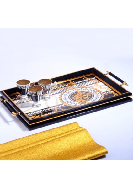 218 Cam Akrilik Dikdörtgen Tepsi Siyah 50CM*31CM