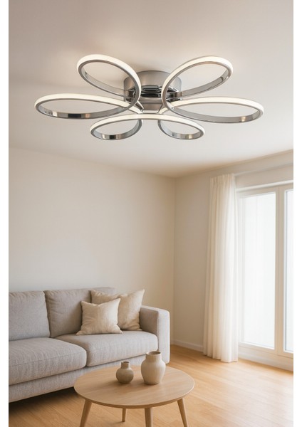 Sedef Krom Renk Modern Tasarım Yatak Odası - Salon - Mutfak Gün Işığı ve Beyaz LED Avize