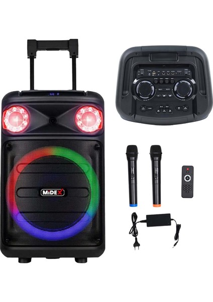 MXR-1300 Mikrofonlu Şarjlı Portatif Taşınabilir Ses Sistemi Hoparlör (Akülü 15 Inç 1300 Watt)