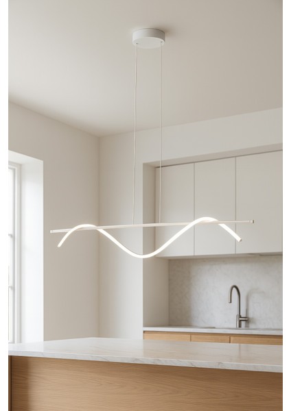 Eclipse Beyaz Renk Modern Tasarım Beyaz Ledli Cafe - Mutfak - Salon 2 Li LED Avize modelleri