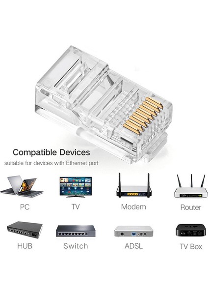 100 Adet - RJ45 Konnektör Network Cat5 Cat6 Jak Jack Ethernet Uç modelleri