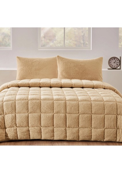 Bej Nova Yorgan (Yastıksız) Sherpa Battaniye Dokulu Çift Kişilik (195X215)