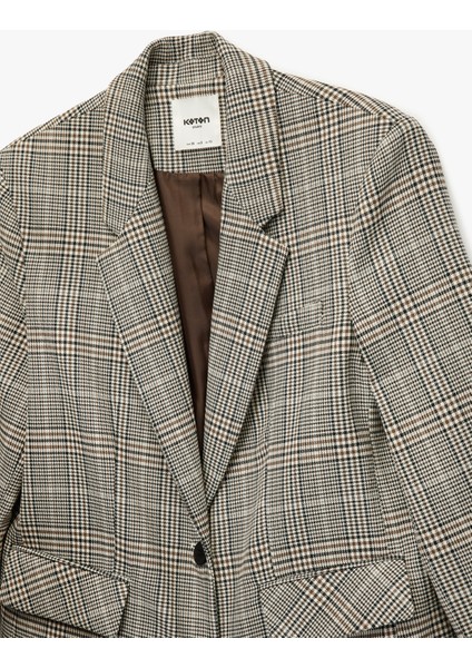 Geniş Yaka Viskon Karışımlı Cep Detaylı Düğmeli Ekoseli Blazer Ceket indirimleri