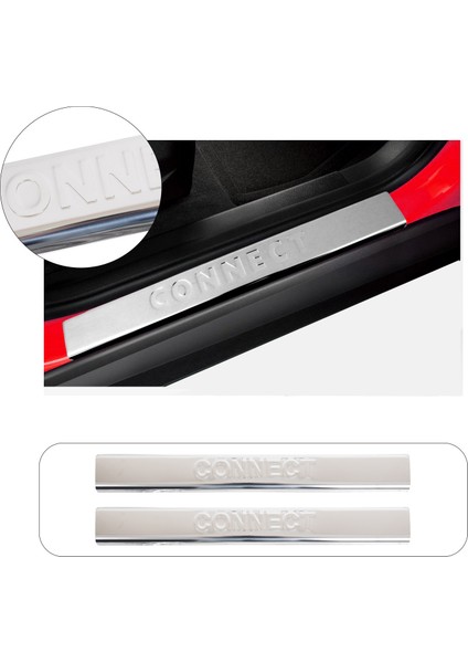 Ford Connect Uyumlu 2002 ve Üzeri Krom Kapı Eşiği 2 Parça Paslanmaz Çelik