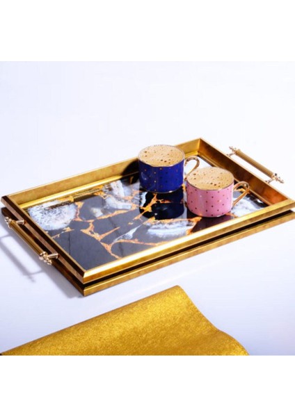 202 Cam Akrilik Dikdörtgen Tepsi Altın 50CM*31CM