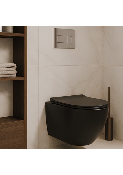 Rondo Kanalsız Mat Siyah Asma Klozet RND5512B, Rondo Mat Siyah Duroplast Yavaş Kapak modelleri