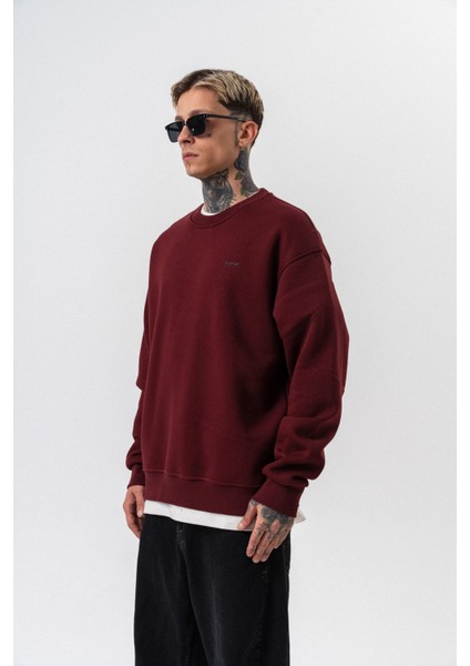 Erkek Respire Yazı Detaylı Basic Oversize Sweatshirt Bordo fiyatları