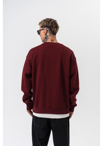 Erkek Respire Yazı Detaylı Basic Oversize Sweatshirt Bordo modelleri