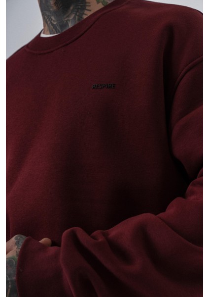 Erkek Respire Yazı Detaylı Basic Oversize Sweatshirt Bordo fırsatları