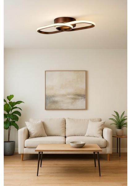 Zzez Kahverengi Modern Tasarım Beyaz Ledli Cafe - Mutfak - Salon 2 Li LED Avize