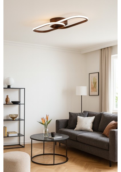 Zzez Kahverengi Modern Tasarım Beyaz Ledli Cafe - Mutfak - Salon 2 Li LED Avize modelleri