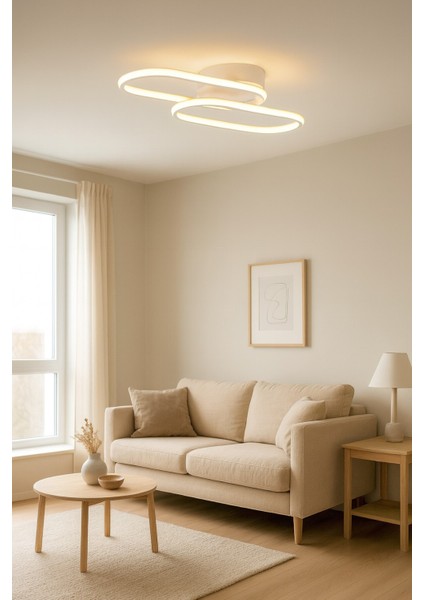 Zzez Beyaz Renk Modern Tasarım Beyaz Ledli Cafe - Mutfak - Salon 2 Li LED Avize
